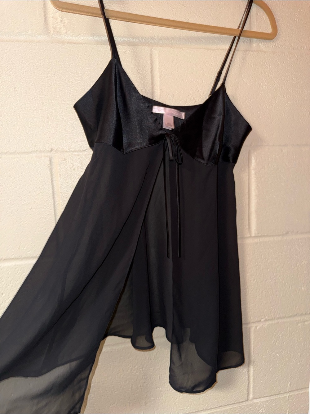 Victoria’s Secret | Black Satin-Trim Open Front Spaghetti Strap Women's Slip